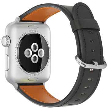 Apple Watch Series 49mm - 45mm - 44mm - 42mm Echt Koe Leren Bandje - Zwart