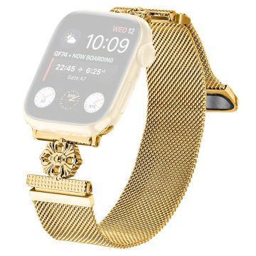 Apple Watch Series 49mm - 45mm - 44mm - 42mm Band Bloem Magnetisch Mesh Horlogebandje - Goud