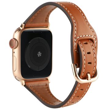 Apple Watch Series 49mm - 45mm - 44mm - 42mm Watch Strap - Brown+Rose Gold Buckle