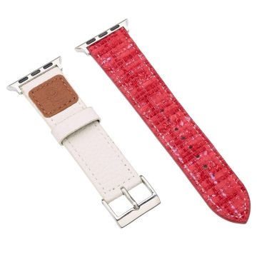 Wollen + Leren Bandje Apple Watch Series 49mm - 45mm - 44mm - 42mm - Rood+Wit