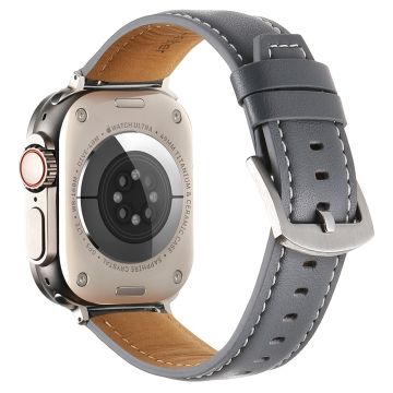 Bandje Apple Watch Series 49mm - 45mm - 44mm - 42mm Echt Koeienleer Bandje - Grijs