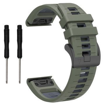 Garmin Fenix 8 51mm / Enduro 3 / Fenix 7X / 7X Pro Snel Afneembare Horlogeband Dual Color 26mm Siliconen Polsband - Legergroen / Zwart