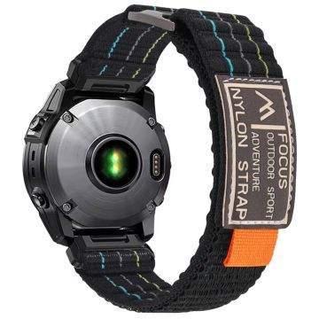 26mm horlogeband Garmin Fenix 8 51mm / Enduro 3 / Enduro 2 Magic Tape Nylon Band - Zwart