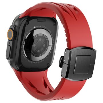 Siliconen horlogebandje Apple Watch Series 10 46mm / Ultra 2 Ultra 49mm / 9 8 7 45mm / SE (2023) SE (2022) SE 6 5 4 44mm / 3 2 1 42mm Butterfly Clasp Band - Rood