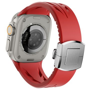 Siliconen bandje Apple Watch Series 10 46mm / Ultra 2 Ultra 49mm / 9 8 7 45mm / SE (2023) SE (2022) SE 6 5 4 44mm / 3 2 1 42mm vlindersluiting polsbandje - Rood