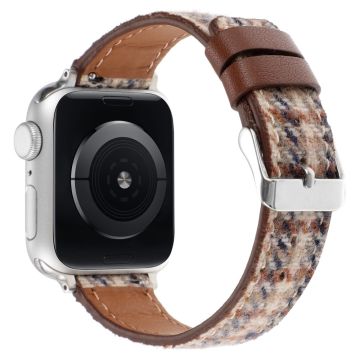 Watch Strap Apple Watch Series 10 46mm Grid Leather Wool Watchband - Oat Brown