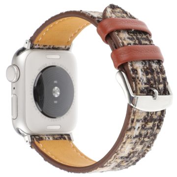 Plaid Texture Wool and Leather Strap Apple Watch Series 10 46mm - Coffee