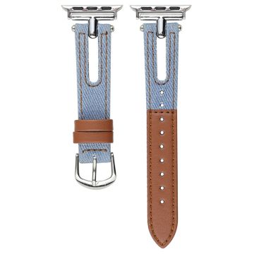 Denim and Leather Watch Strap Apple Watch Series 10 46mm - Light Blue+Brown