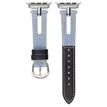 Denim and Leather Watch Strap Apple Watch Series 10 46mm - Light Blue+Black