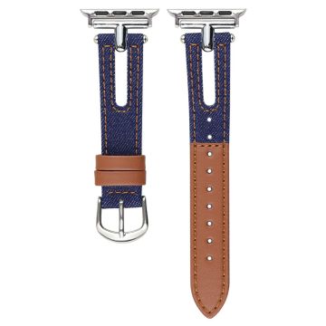 Denim and Leather Watch Strap Apple Watch Series 10 46mm - Blue+Brown