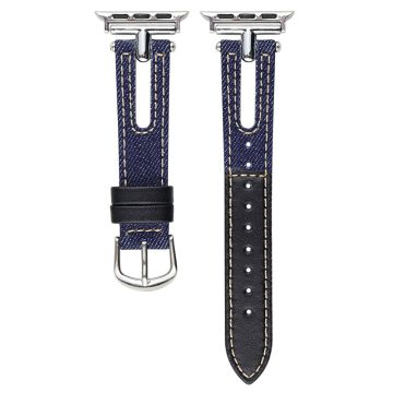 Denim and Leather Watch Strap Apple Watch Series 10 46mm - Blue+Black