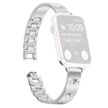 Replacement Strap Apple Watch Series 10 46mm Metal Watch Band Snowflake Pattern, Silver