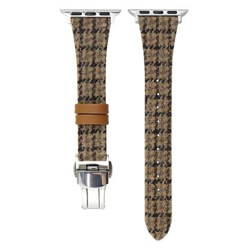 Wool and Leather Strap Apple Watch Series 10 46mm Houndstooth Pattern - Coffee