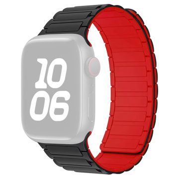 Magnetic Silicone Watch Band Apple Watch Series 10 46mm Three-Bead Design - Black  /  Red