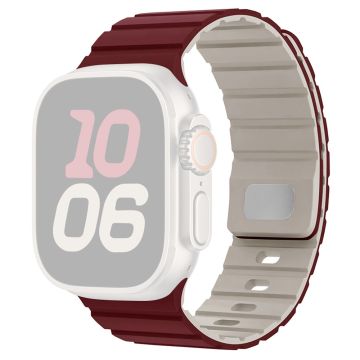 Apple Watch Series 10 46mm Magnetic Silicone Band Quick Release Strap - Wine Red / Starlight