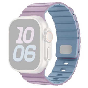 Apple Watch Series 10 46mm Magnetic Silicone Band Quick Release Strap - Light Purple / Blue