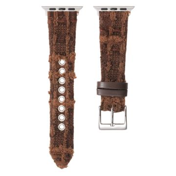 Genuine Cow Leather and Wool Strap Apple Watch Series 10 46mm - Chestnut