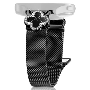 Garmin D2 Air X10 / Bounce Milanese Band Klaver Decor Gegalvaniseerd Roestvrij Staal Band, Maat: L - Zwart / Zwart