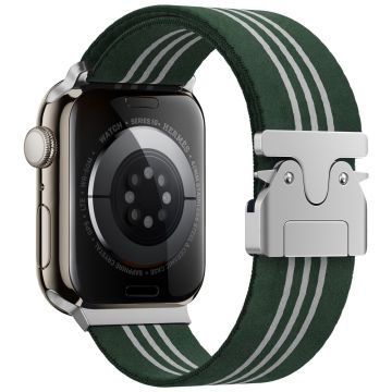 Watch Band Apple Watch Series 10 46mm Parachute Buckle Nylon Weave Strap - Green  /  White Stripes