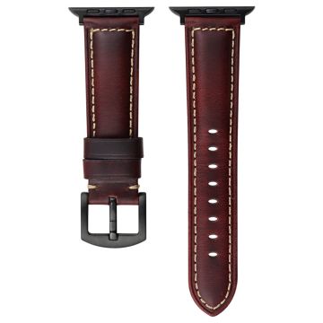 Watch Band Apple Watch Series 10 46mm Genuine Cow Leather Strap - Wine Red