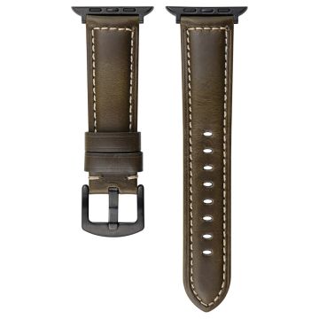 Watch Band Apple Watch Series 10 46mm Genuine Cow Leather Strap - Dark Brown