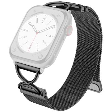 LEMONDA Size S Apple Watch Series 10 46mm Metal Strap Milanese Watch Band - Black