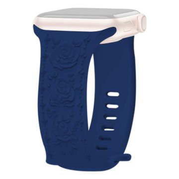 KALEBOL Rose Embossed Watch Strap Apple Watch Series 10 46mm Silicone Band - Navy Blue