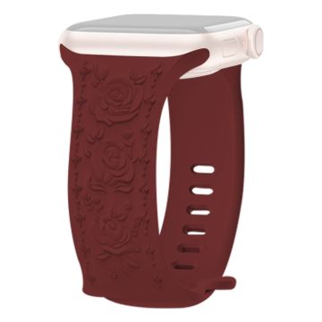 KALEBOL Rose Embossed Watch Strap Apple Watch Series 10 46mm Silicone Band - Wine Red