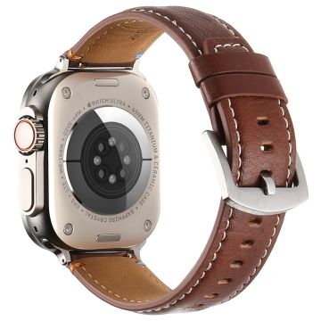 KALEBOL Genuine Cow Leather Watch Strap Apple Watch Series 10 46mm - Crazy Horse Texture Brown