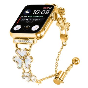 Metal Band Heart Clover Decor Apple Watch Series 10 46mm Watch Bracelet - Gold