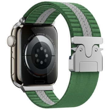 KALEBOL Nylon Watch Band Apple Watch Series 10 46mm Wrist Strap - Green+White / Single Stripe