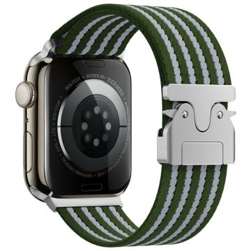 KALEBOL Nylon Watch Band Apple Watch Series 10 46mm Wrist Strap - Green+White / Four Stripe