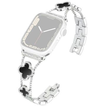 KALEBOL Metal Watch Band Apple Watch Series 10 46mm Rhinestone Clover Zinc Alloy Strap - Silver