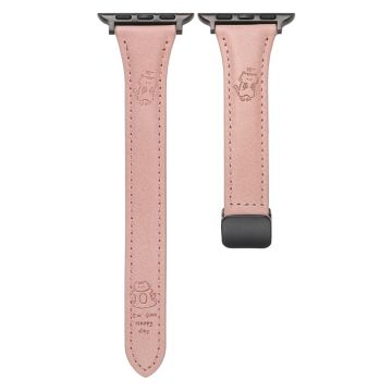 Leather Strap Apple Watch Series 10 46mm Watch Band Cartoon Cat Design - Pink