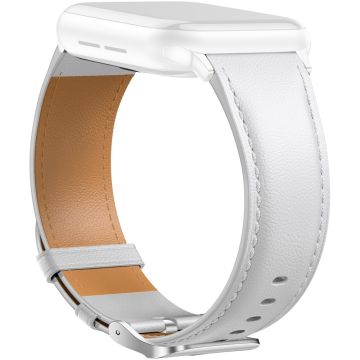 Leather Band Apple Watch Series 10 46mm Pointed Tail Strap Silver Buckle - White