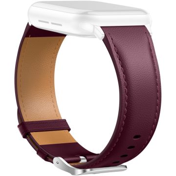 Leather Band Apple Watch Series 10 46mm Pointed Tail Strap Silver Buckle - Wine Red