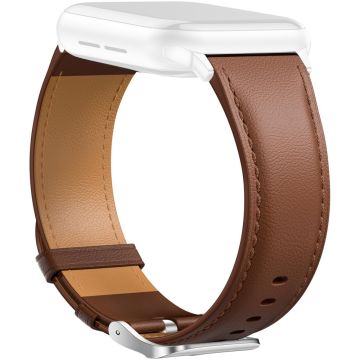 Leather Band Apple Watch Series 10 46mm Pointed Tail Strap Silver Buckle - Brown