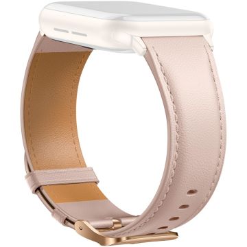 Leather Band Apple Watch Series 10 46mm Pointed Tail Strap Electroplated Buckle - Pink  /  Rose Gold