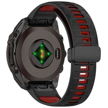 26mm horlogeband Garmin Enduro 3 / Fenix 8 51mm / Instinct 2X Ademende siliconenn band met magnetische vouwsluiting - Zwart+Rood