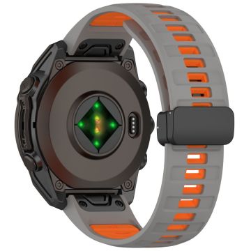 26 mm horlogeband Garmin Enduro 3 / Fenix 8 51 mm / Instinct 2X Ademende siliconenn band met magnetische vouwsluiting - Grijs+Oranje