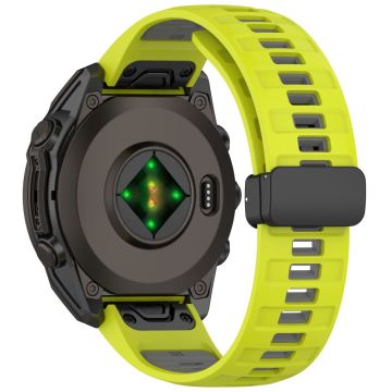 22mm horlogeband Garmin Fenix 8 47mm / Fenix E 47mm / Quatix 7 Pro Ademende siliconenn band met magnetische vouwsluiting - Lime+Grey