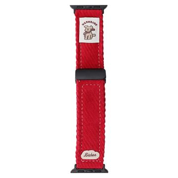 Corduroy Watch Band Apple Watch Series 10 46mm Magnetic Clasp Wrist Strap - Red