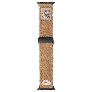 Corduroy Watch Band Apple Watch Series 10 46mm Magnetic Clasp Wrist Strap - Light Brown