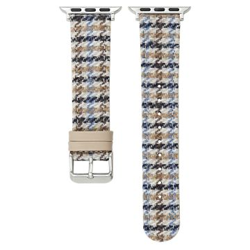 Watch Band Apple Watch Series 10 46mm Vintage Wool + Leather Strap - Light Brown + Blue