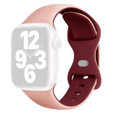 KALEBOL Silicone Strap Apple Watch Series 10 46mm Butterfly Buckle Band - Pink + Wine Red