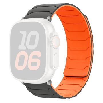 KALEBOL Silicone Magnetic Watch Band Apple Watch Series 10 46mm Strap - Grey + Orange