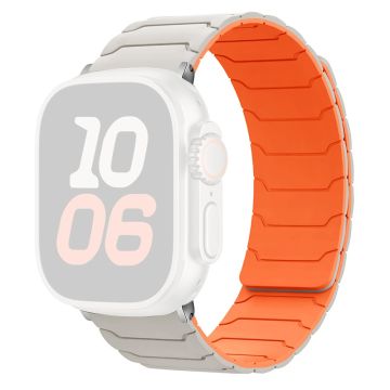 KALEBOL Silicone Magnetic Watch Band Apple Watch Series 10 46mm Strap - Starlight + Orange