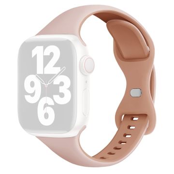 KALEBOL Silicone Strap Apple Watch Series 10 46mm Butterfly Buckle Band - Pink + Rose Grey