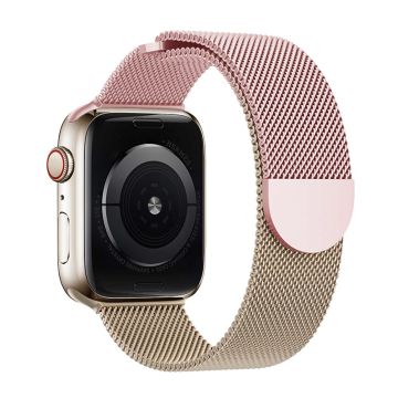 KALEBOL Milanese Watchband Apple Watch Series 10 46mm Stainless Steel Strap - Pink + Rose Gold