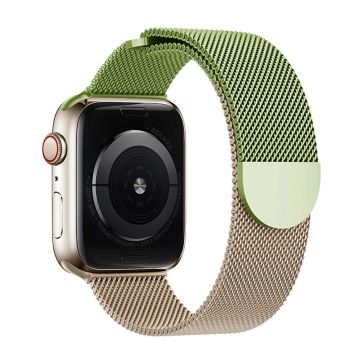 KALEBOL Milanese Watchband Apple Watch Series 10 46mm Stainless Steel Strap - Green + Rose Gold